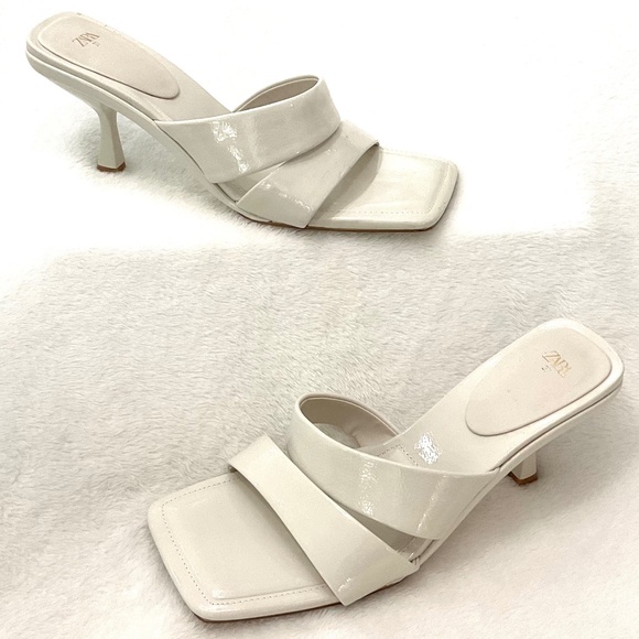 Zara  White Open Toe Square Padded  Dressy High Heel Sandals Size US7/EU37 - Picture 2 of 16